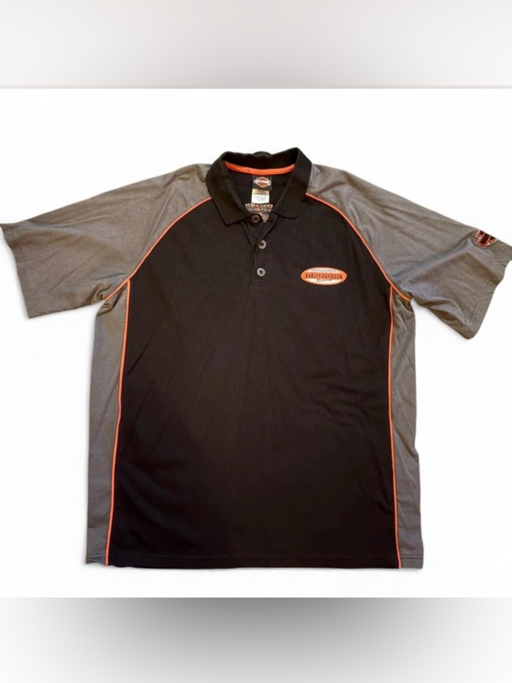 Harley-Davidson Black Polo with Gray Sleeves and Orange Piping